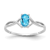 14k White Gold Blue Topaz Birthstone Band Ring Size 7.00 March Oval Fine Jewelry For Women Gifts For...