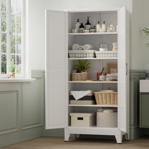 Image of Bevivog 71 inch Tall Pantry Cabinet Farmhouse, Metal Storage Cabinet with 2 Doors and 4 Adjustable Shelves, Freestanding Tall Food Pantry Cabinet Storage for Kitchen, Home Office, Living Room, Laundry