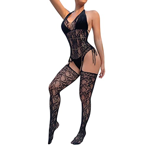 Genérico Body Transparente Negro Ropa Interior de Mujer en Caliente Bikini Jacquard Lencería Sexy Hollow Sexy Lencería Sexy Tank Top Herren (Black, One Size)