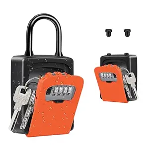 ZHENGE Steel 4-Digit Combination Lock Box with Resettable Code for Car, House Keys Outdoor and Indoor, Weatherproof Security Key Holder (Orange)