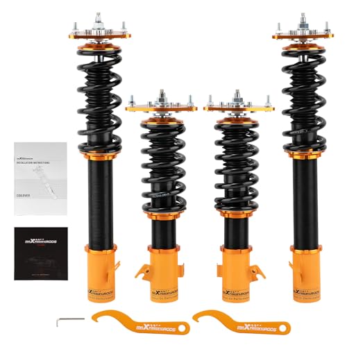 maXpeedingrods Coilover for Subaru Impreza WRX 2000-2007, for Subaru Forester SG 2003-2008, 24 Level Damper Adjustable Coilovers Suspension Kit, Height Adjustable Shock Absorber Lowering Kit Gold