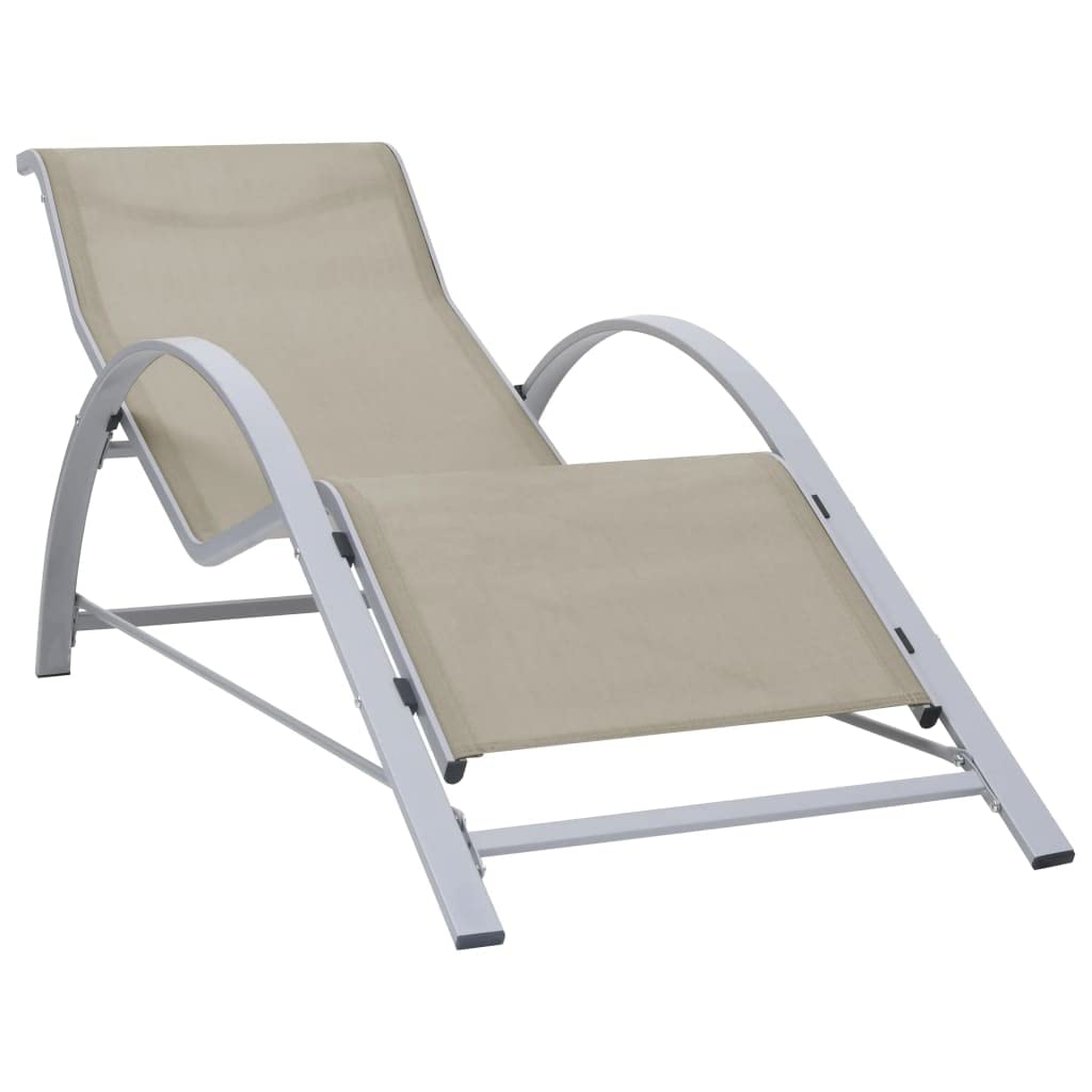 2 lettini prendisole con tavolo in alluminio bianco crema, set da giardino con telaio in alluminio verniciato a polvere e textilene, piano in vetro temperato, design ergonomico