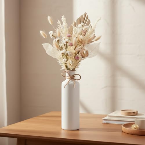 Image of PUREZENTO White Vintage Roman Bottle Vase - 9.8 Inch (Pack of 1) | Decorative Bottle Shape Vase with Twine Bow for Rustic, Farmhouse & Home Decor | Vases for Living Room, Dining Table & Office Styling
