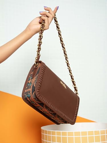 Image of ZOUK Small Shoulder Bag Bag for Women | Stylish Vegan Leather Shoulder Bag with Gold Chain Handle | Water-Resistant | Chic & Handcrafted Purse |
