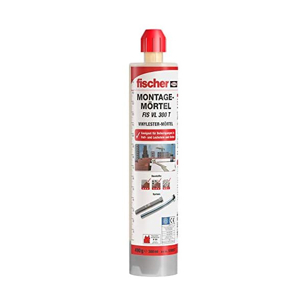 fischer Montagemortel FIS VL 300 T – Voor standaardtoepassingen in vol-/geperforeerde metselwerk en gescheurd beton – 1 x cartridge 300 ml, 2 x statische mixer FIS MR Plus – artikelnummer 519557