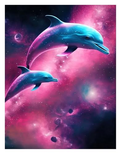 Toile dauphin galaxie 40x50cm pour remplacer un cadre fade par un art mural captivant