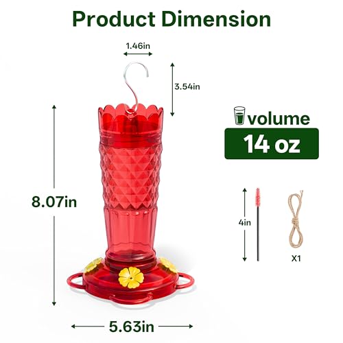 Plastic Hummingbird Feeders for Outdoors Hanging, 2 Pack 14OZ Ant & Bee Proof Humming Bird Feeder, 4 Feeding Ports Leak Proof Hummingbird Feeder for Outside Garden Decor, Red - Image 4