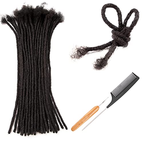 DAIXI 0.6cm Thickness 12 Inch 20 Strands 100% Real Human Hair Dreadlock Extensions for Man/Women Full Head Handmade 0.24Inch Thinner Can Be Dyed and Bleached Soft Loc Extensions with Needle and Comb