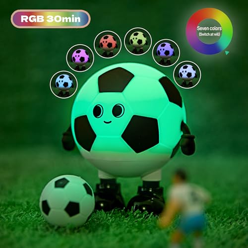 Image of Soccer Night Light, 7 Colors Dimmable Bedside Lamp, Touch Control Night Lamp with Timer for Kids Adults, Used for Camping Party Room Decor (Soccer)