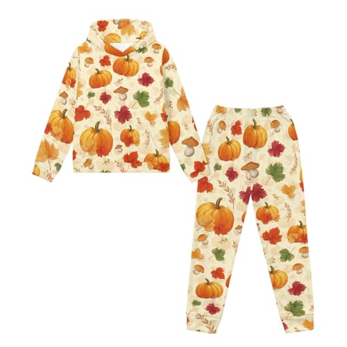 Girls Hoodie Sweatpant Set Size 5-12 Thanksgiving Long Sleeve Sweatsuit Sets Kids Pullover Hoodie Jogging Pant
