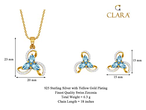 Image of CLARA 925 Sterling Silver Melba Pendant Earring Chain Jewellery Set | Gold Rhodium Plated, Swiss Zirconia | Gift for Women & Girls