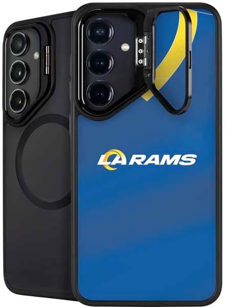Skinit Kickstand Phone Case Compatible with Galaxy S25 Plus - Officially Licensed NFL Los Angeles Rams Black & White Design