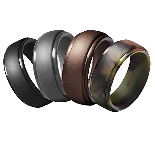 Silicone Wedding Ring for Men,Breathable Rubber Wedding Bands for Crossfit Workout Firefighters-2.5mm Thick/4Pack
