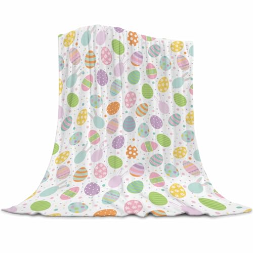 Easter Eggs Throw Blanket, Colorful Easter Decorations for Boys and Girls, Happy Easter Egg Flannel Throw Blanket, Super Soft Warm Easter Blanket for Couch Chair Sofa and Bed 40x50 inch