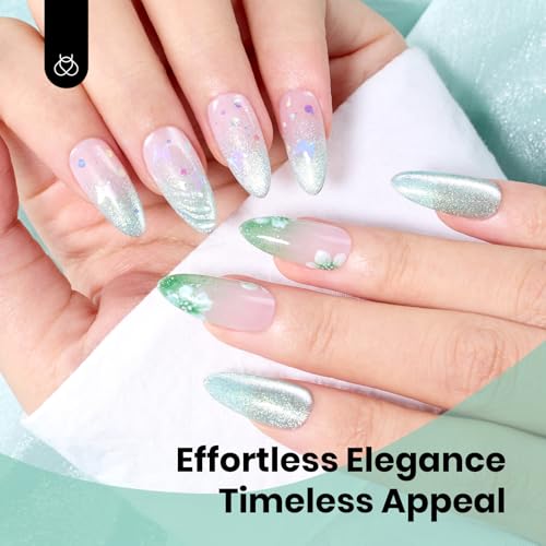 Image of Beetles Green Cat Eye Gel Polish, 15ML Mint Green Cat Eye Glitter Gel Polish with Magnet Soak Off UV Shimmer Velvet Gel Mint Stardust Series French Nail Art Design Manicure Gifts for Women