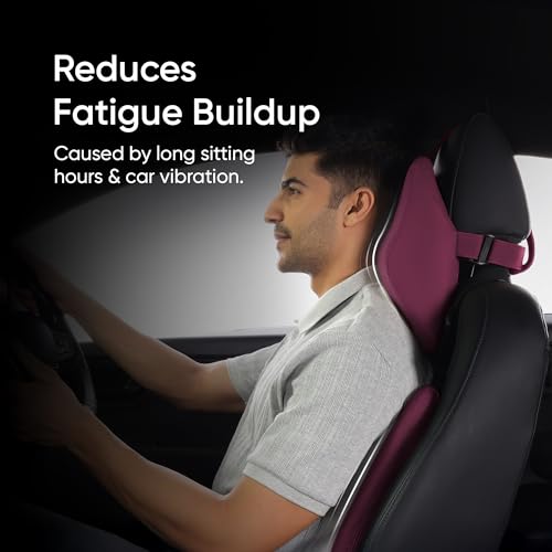 Image of Frido Premium Car Comfort Bundle with Memory Foam Neck Rest, Lumbar Backrest and Wedge Seat Cushion Set of 3, Ergonomic Neck Back and Tailbone Support for Long Drives and Daily Commutes | Maroon