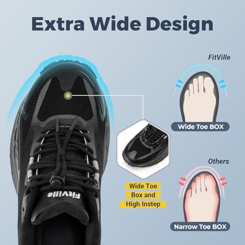 FitVille Extra Wide Men's Sneakers Shoes Non-Slip Trekking Hiking Walking Shoes for Men with Arch Support3