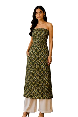 Image of Ethnics of Kutch Womens's Ajrakh Modal Silk Natural Dye Hand Block Print Unstitched Kurta Fabric