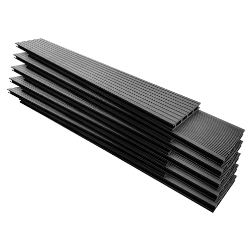 Frankystar Kaido – Juego de 5 láminas para suelo de exterior de 150 x 75 cm para jardín, patio, terraza, pavimentos de WPC, color negro