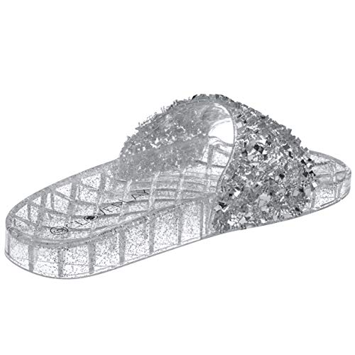 CLOVERLAY Women’s Summer Flip Flop Open Toe Jelly Sandal Rhinestone Glitter Slide Sandals Slippers3