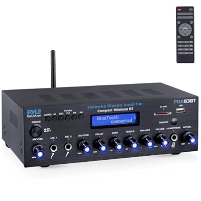 Pyle Wireless BT Stereo Amplifier - Multi Channel, 200 Watt Power, Home Audio Receiver System with FM Radio, BT, USB SD, AUX, RCA, Mic-in, BT and FM Antenna - PDA63BT