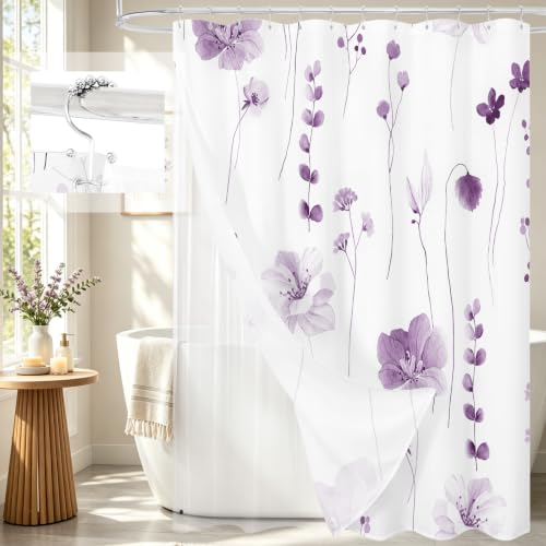 Gibelle Extra Long 3 in 1 Shower Curtain Set, 72x84