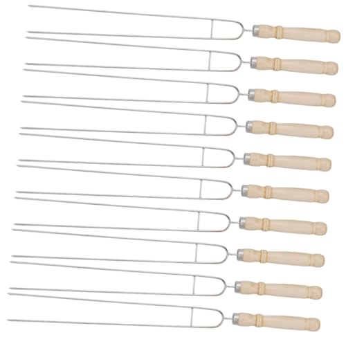 PartyKindom 10pezzi Spiedo Riutilizzabile Per Barbecue in Acciaio e Legno Spiedo Portatile Per Accessori Per Barbecue Da Campeggio Per Arrostire Di Pollo Cosce e Costolette