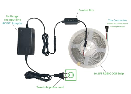 Image of RGBW COB LED Strip Light Kit,16.5ft Color Changing Multicolor Neutral White, Cuttable Adhesive Lights Strip ETL Listed for Bedroom Party Decoration with Remote & APP Control (AC /DC Adapter Included)