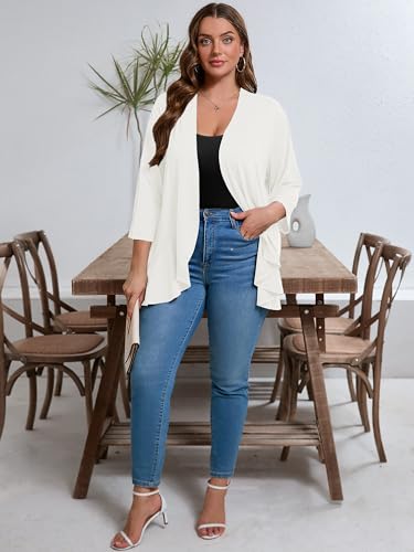 Image of AusLook Women's Plus Size Lightweight Open Front Cardigan 3 /4 Sleeve Cover Ups Shrugs Shawls and Wraps Kimono Jacket Coat