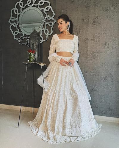 TRENDMALLS Women's Georgette Embroidery Sequence Work Wedding Lehenga Choli with Dupatta Ready To Wear4