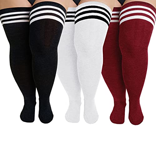 Image of YELAIVP Plus Size Thigh High Socks Extra Large Stripe Over Knee High Stockings for Women