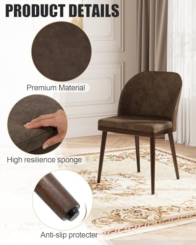 Image of Upholstered Dining Chairs Set of 4 - Modern Dining Room Chairs, Mid-Back Restaurant Kitchen Chairs with Wooden Legs, Dark Brown