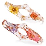 Piriuuo 2 Pcs Dried Flower Resin Book Page Holder, Transparent Thumb Ring Finger Page Holder for Reading Flower Resin Bookmark Book Opener Holder Book Accessories for Reading Lovers (Pink,Yellow)
