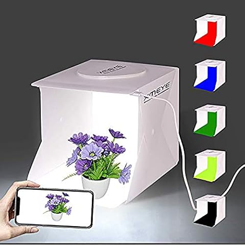 Mini Photo Studio Box,9 x 9 Inches Shooting Tent Kit, Foldable Photography Booth with 20 LED Lights + 6 Colors Backdrops Cover