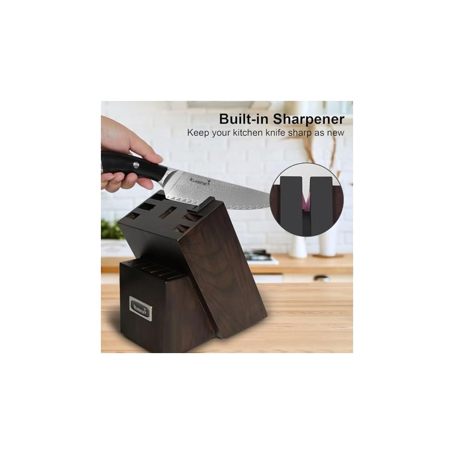 Authentic Damascus Knife Set, Ultra Sharp Blade Ergonomic Non-slip Handle, Kitchen Utensils Set Chef Knife Block Set with Built-in Sharpener, Luxury Gift for Holiday(Silver, 14PCS)