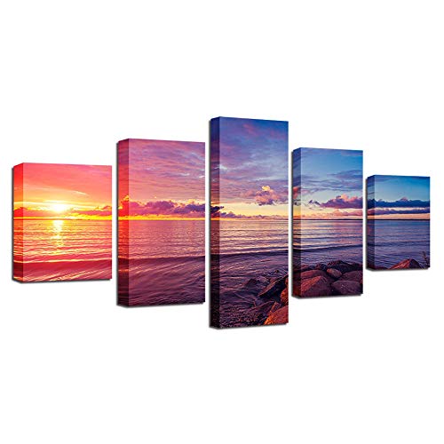 Impression sur toile 5 pièces mer du soir tableau mural photo motif home décor