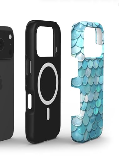Étui de téléphone magnétique résistant double couche iPhone 13 coque turquoise sirène