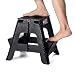 Acko 2-in-1 Dual Purpose Folding Step Stool Two Step Ladder Durable Plastic Folding Stool with Pedal Easy Storage 15 Inches Height 300 lbs Capability Black