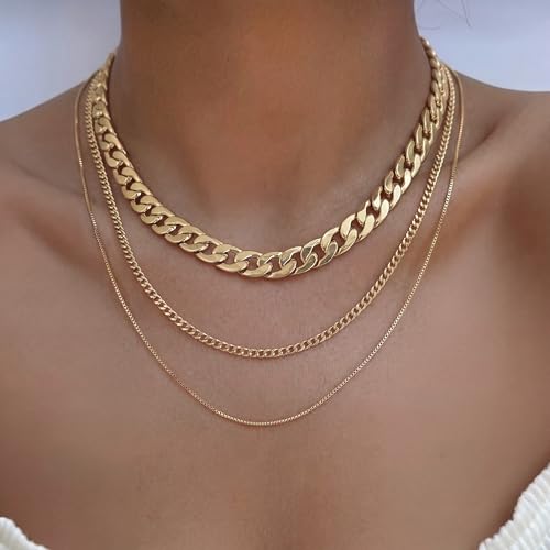 Image of Tewiky Layered Necklaces for Women 14k Gold Plated Chain Necklace Set
