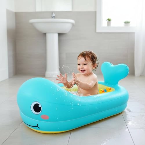Bañera inflable para bebé material seguro diseño pato amarillo suave 6