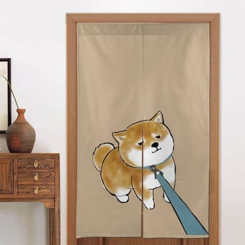 のれん 犬柄 柴犬 暖簾 カーテン 間仕切り 目隠し おしゃれ 遮光 リビング キッチン 玄関 階段 洗濯可 麻風 通気性 冷暖房対策 143×86cm