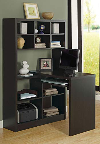 Monarch Specialties I Storage-Bookcase Left Or Right Set Up-Corner Desk with Multiple Adjustable Shelves, 60"L, Cappuccino Maryland 