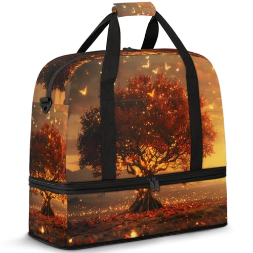 Large Weekender Overnight Bags Fall Leaves Butterfly Travel Duffel Bag for Women Men Gym Bag With Shoe Compartment Foldie Travel Tote Bag Carry On Personal Item Bag for Travel Gym Sports