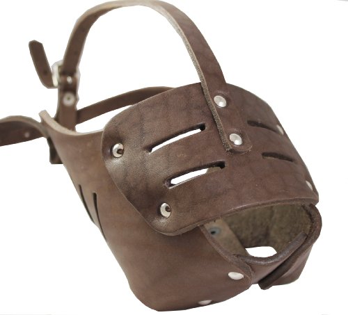 Real Leather Cage Basket Secure Dog Muzzle #131 Brown - Great Dane, Saint Bernard, Mastiff(Circumference 15", Snout Length 4") #TOP1