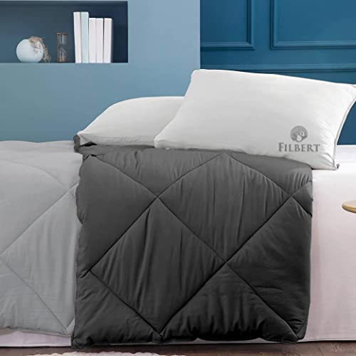 Image of Filbert - Single Bed Comforter for Winter 300 GSM Reversible Microfiber Soft & Cozy Diamond Stitch Quilt (60 inch x 90 inch Inches /152cm x 228cm) - Comforter Single Bed|Silver /Dark Grey