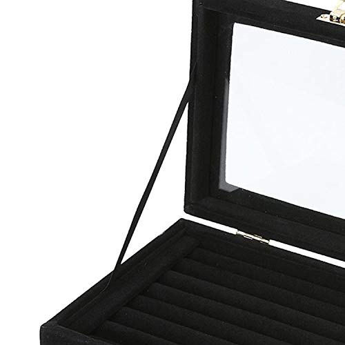 Bettli Ring Storage Case Earring Velvet Display Case Box Earring Ring Organizer Velvet Jewelry Tray Cufflink Storage Showcase With Clear Glass Lid Black #TOP2