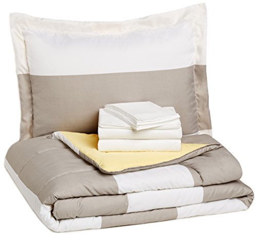 AmazonBasics 5-Piece Light-Weight Microfiber Bed-In-A-Bag Comforter Bedding Set - Twin or Twin XL