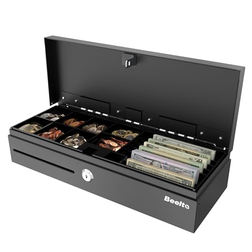 Beelta 18 Cash Drawer with Key for POS System Removable Tray 6 Bill/8 Coin Money Box with Micro Switch RJ11/12 Compatible with Square Clover Epson Printers BFT460B