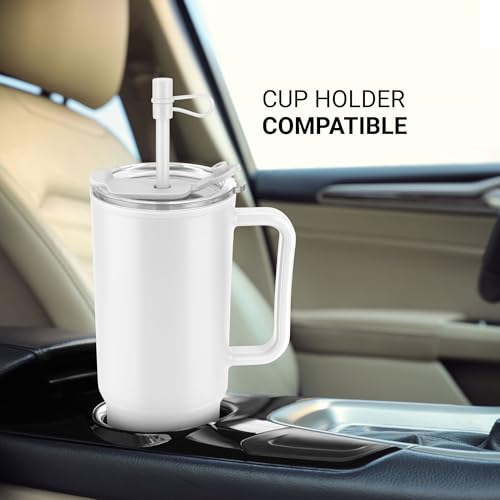 Image of MILTON Maven 1000 Plastic Water Tumbler | 2-in1 Lid Sip or Gulp | Crystal Clear BPA Free-Food Grade | Sturdy Handle | Large Travel Mug for Gym, Office & Outdoor Use, 1 L, White