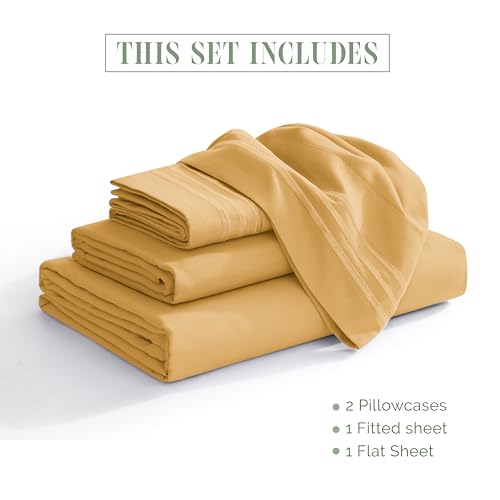 Elegant Comfort Luxurious 1500 Premium Hotel Quality Microfiber 4-Piece Sheet Set, 18-24 Inches Deep - Extra Deep Pocket Sheets - Ultra Soft 4PC Deep Pocket Sheets, King, Camel-Gold
